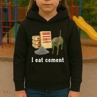 I Eat Cement Cursed Cat Funny Oddly Specific Dank Meme Kids Hoodie thumb 3