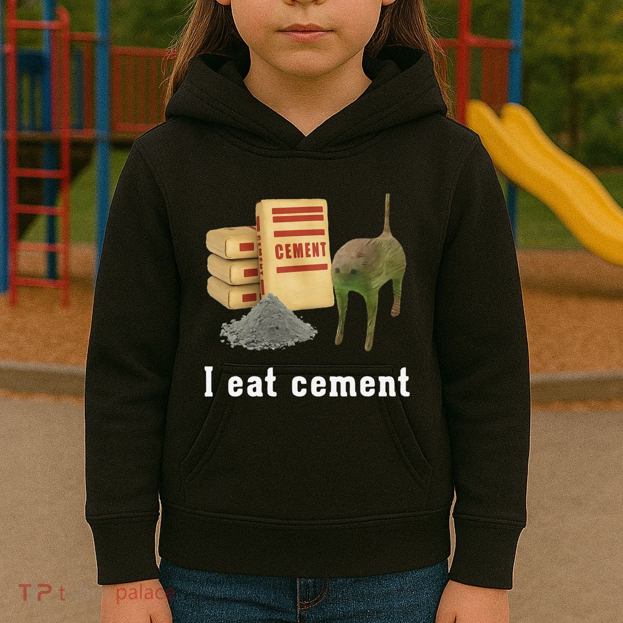 I Eat Cement Cursed Cat Funny Oddly Specific Dank Meme Kids Hoodie
