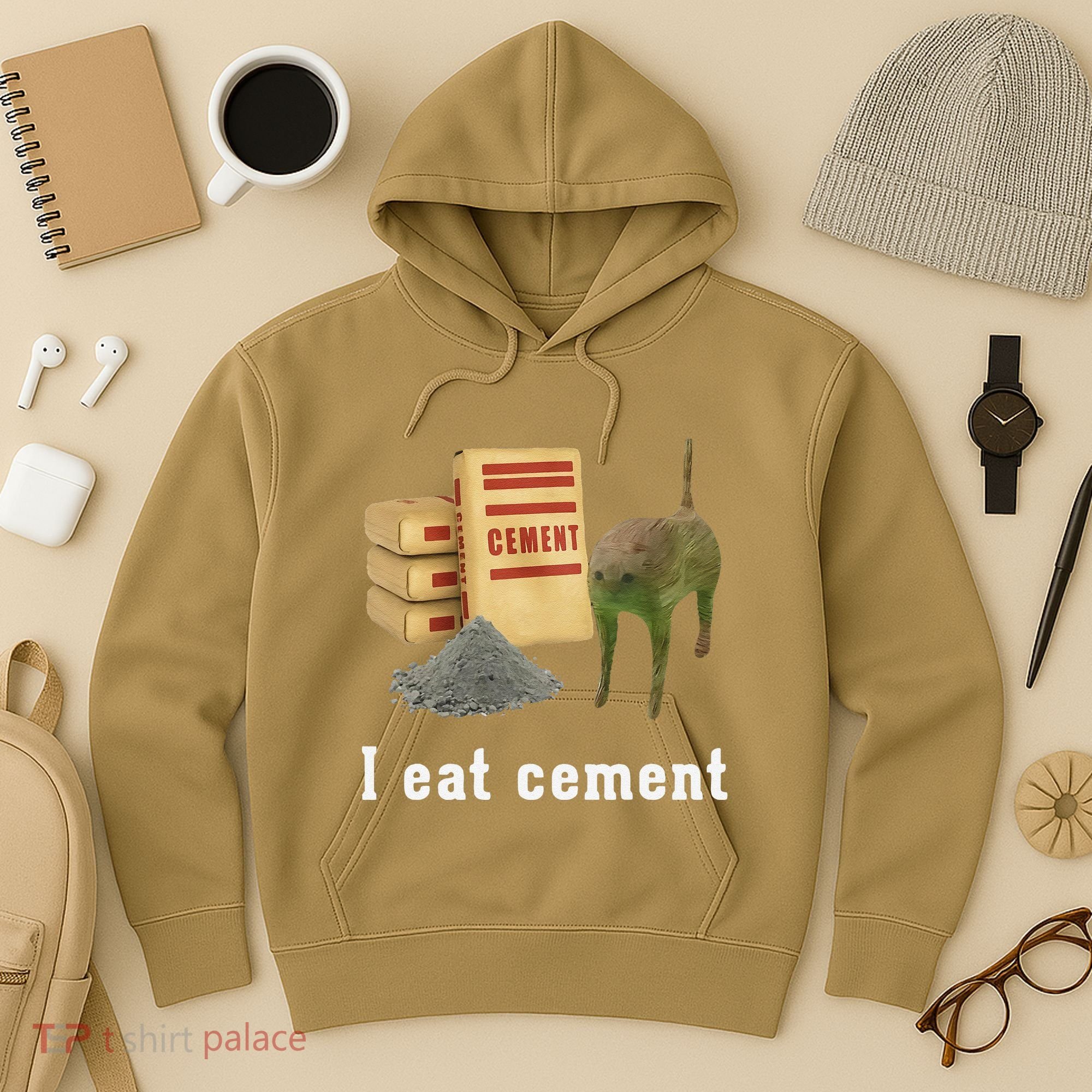 I Eat Cement Cursed Cat Funny Oddly Specific Dank Meme Hoodie