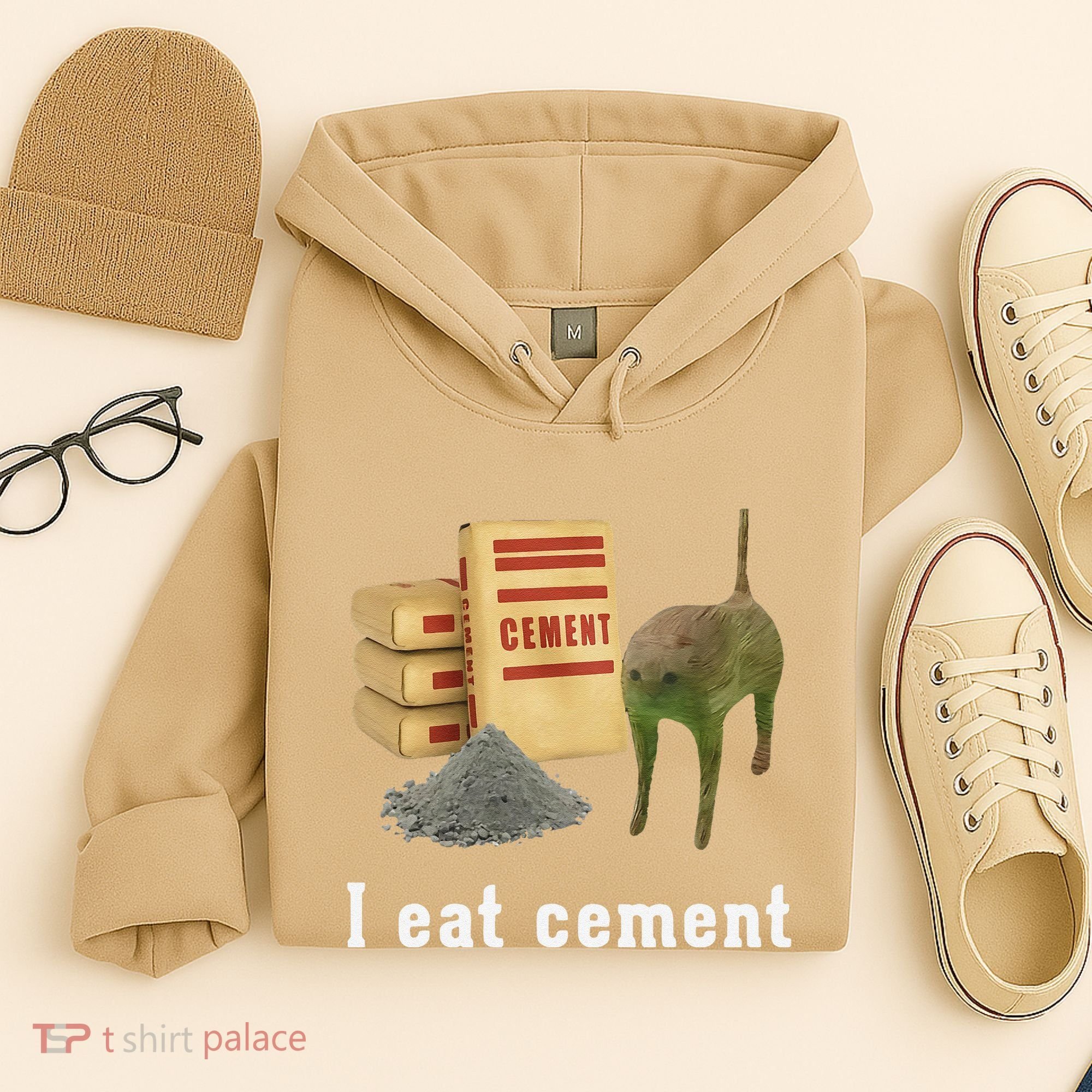 I Eat Cement Cursed Cat Funny Oddly Specific Dank Meme Hoodie