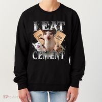 I Eat Cement Cursed Cat Funny Oddly Specific Dank Meme Cat Women's Sweatshirt thumb 0