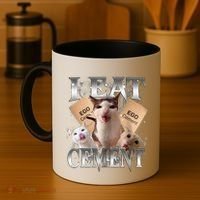 I Eat Cement Cursed Cat Funny Oddly Specific Dank Meme Cat Coffee Mug thumb 4