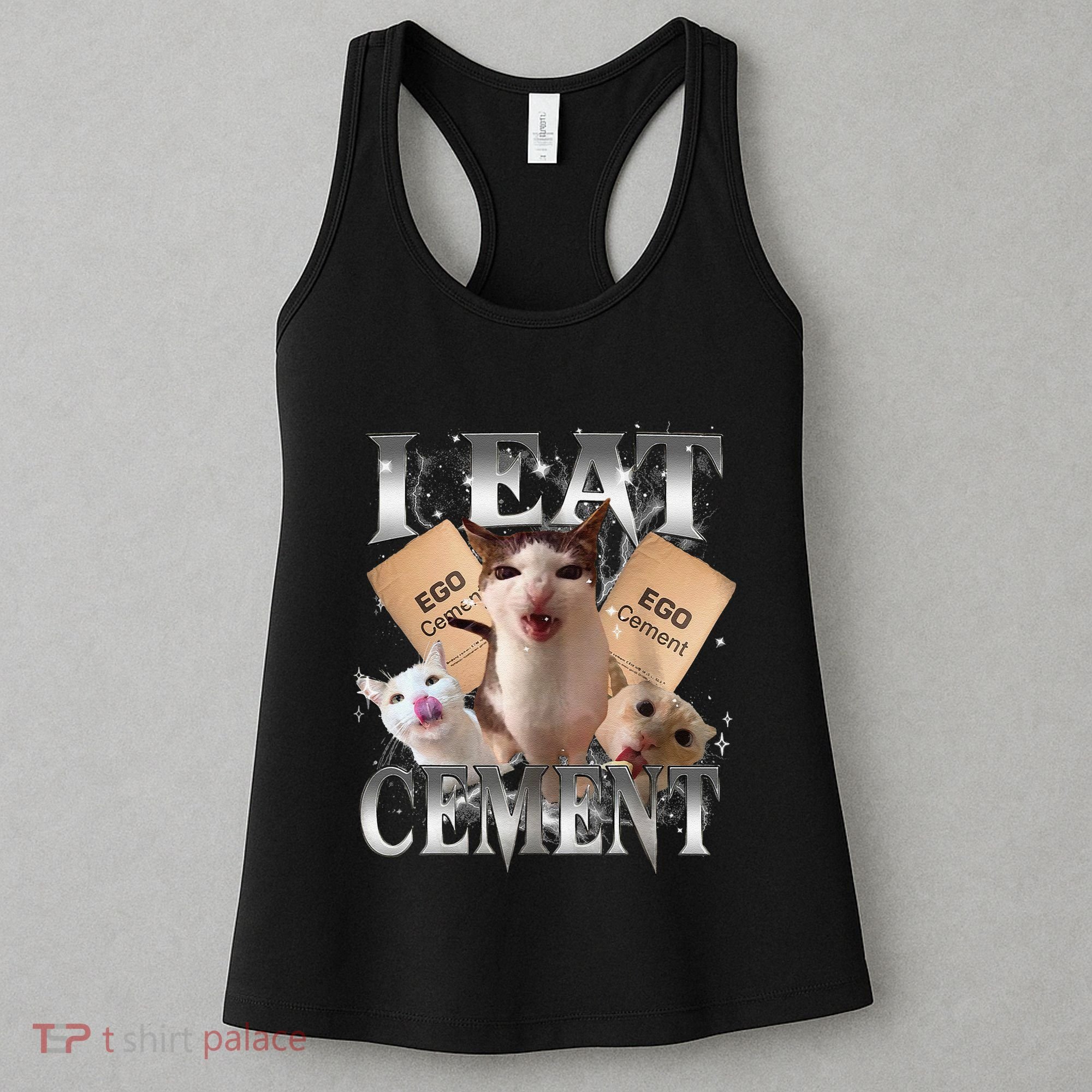 I Eat Cement Cursed Cat Funny Oddly Specific Dank Meme Cat Women's Tank Top