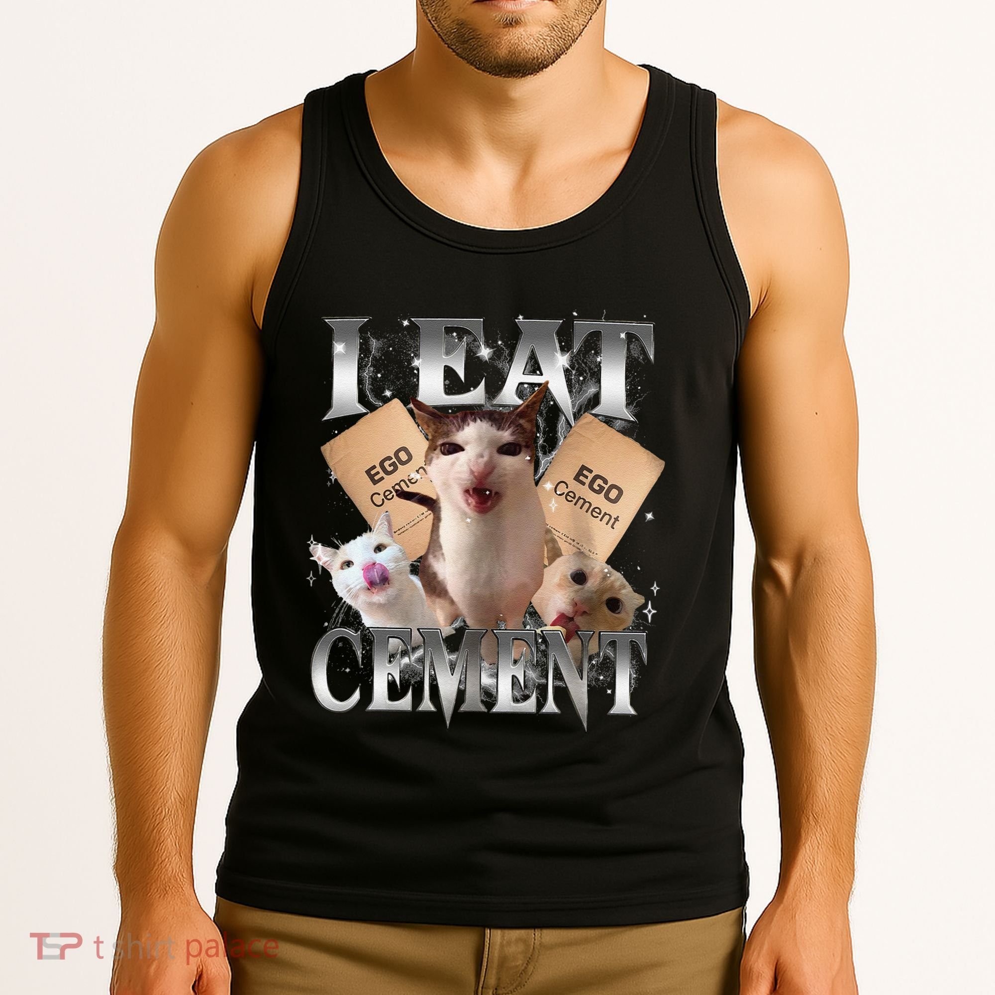 I Eat Cement Cursed Cat Funny Oddly Specific Dank Meme Cat Tank Top