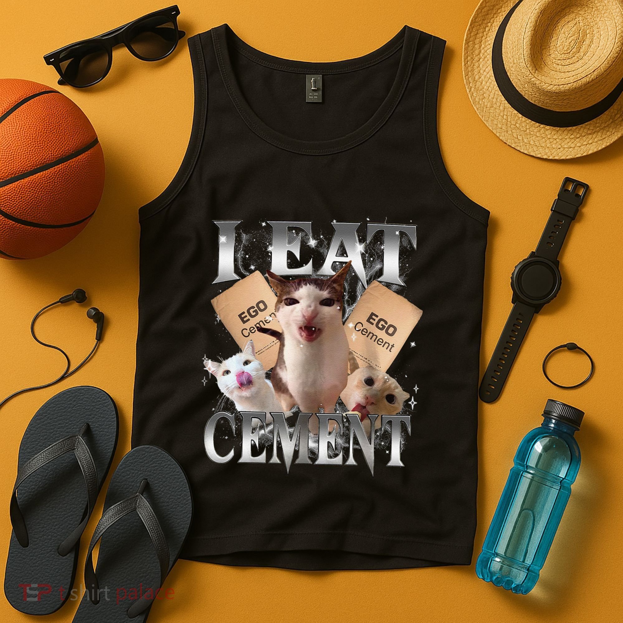 I Eat Cement Cursed Cat Funny Oddly Specific Dank Meme Cat Tank Top
