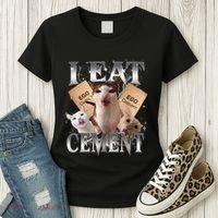I Eat Cement Cursed Cat Funny Oddly Specific Dank Meme Cat Women's T-Shirt thumb 3