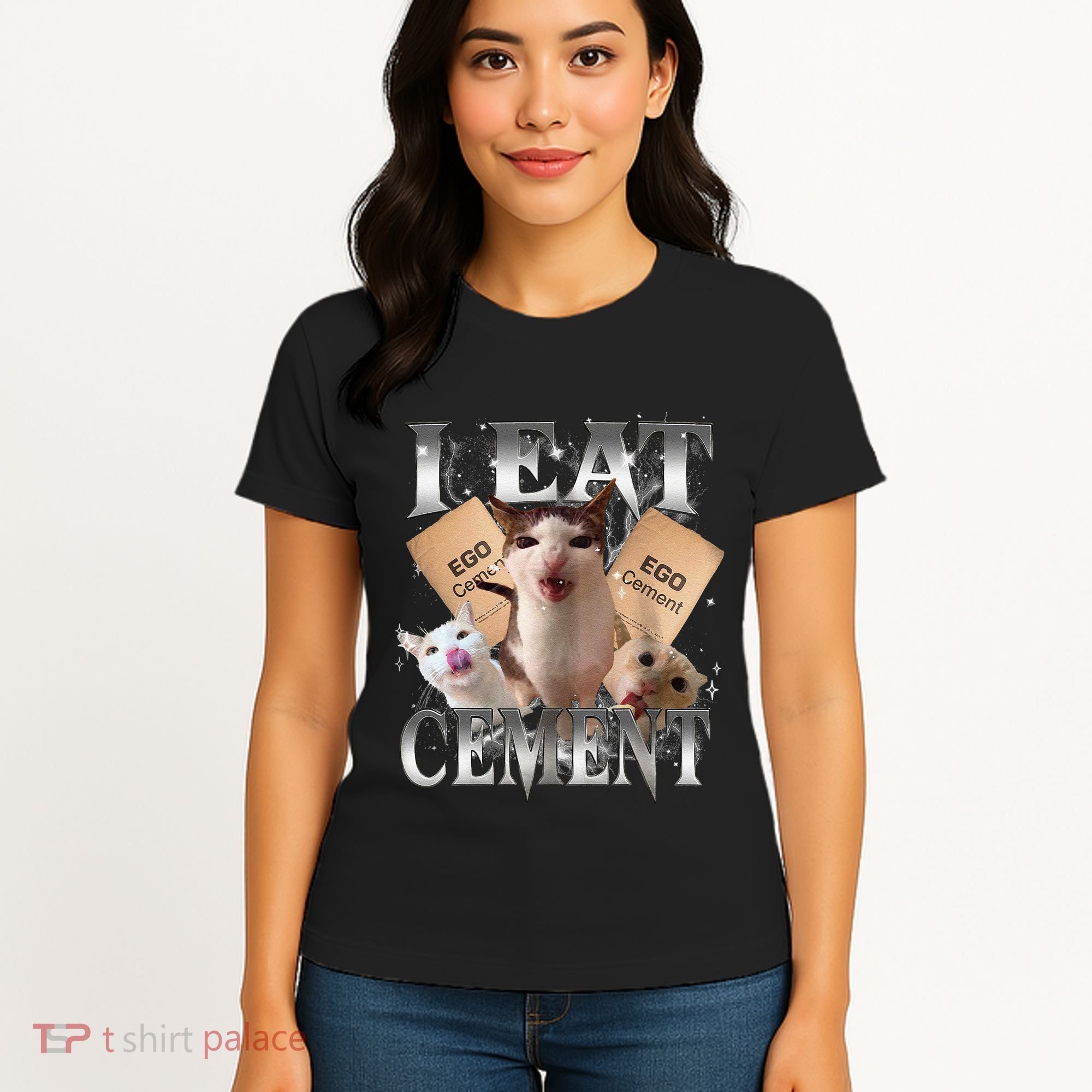 I Eat Cement Cursed Cat Funny Oddly Specific Dank Meme Cat Women's T-Shirt