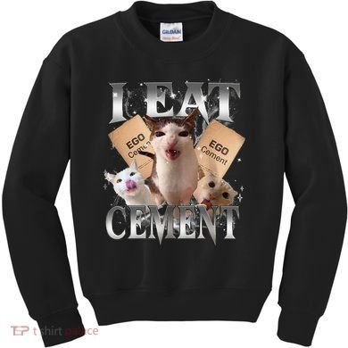 I Eat Cement Cursed Cat Funny Oddly Specific Dank Meme Cat Kids Sweatshirt
