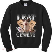 I Eat Cement Cursed Cat Funny Oddly Specific Dank Meme Cat Kids Sweatshirt thumb 0