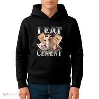 I Eat Cement Cursed Cat Funny Oddly Specific Dank Meme Cat Kids Hoodie thumb 4