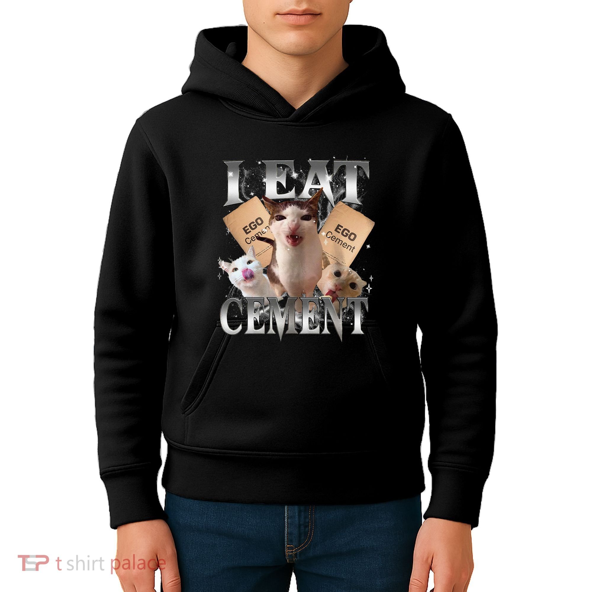 I Eat Cement Cursed Cat Funny Oddly Specific Dank Meme Cat Kids Hoodie