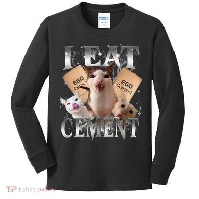 I Eat Cement Cursed Cat Funny Oddly Specific Dank Meme Cat Kids Long Sleeve Shirt