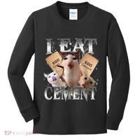 I Eat Cement Cursed Cat Funny Oddly Specific Dank Meme Cat Kids Long Sleeve Shirt thumb 0