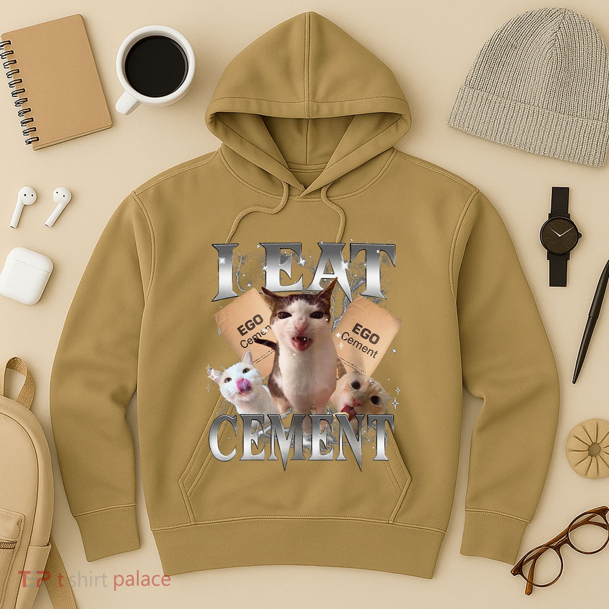 I Eat Cement Cursed Cat Funny Oddly Specific Dank Meme Cat Hoodie