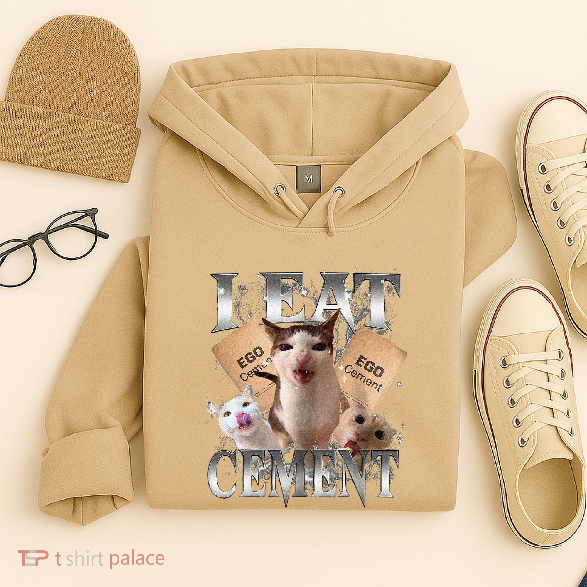 I Eat Cement Cursed Cat Funny Oddly Specific Dank Meme Cat Hoodie
