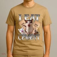 I Eat Cement Cursed Cat Funny Oddly Specific Dank Meme Cat T-Shirt thumb 3