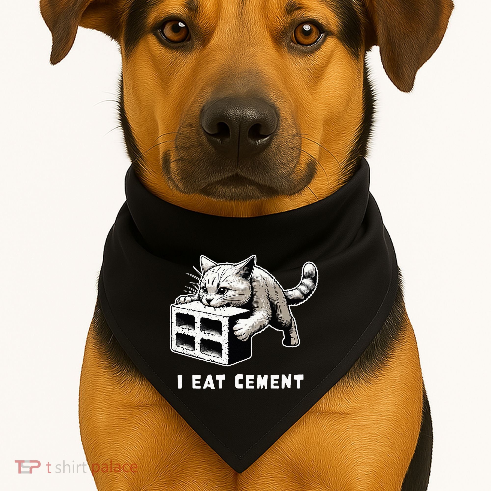 I Eat Cement Cursed Cat Funny Weird Meme USA-Made Doggie Bandana