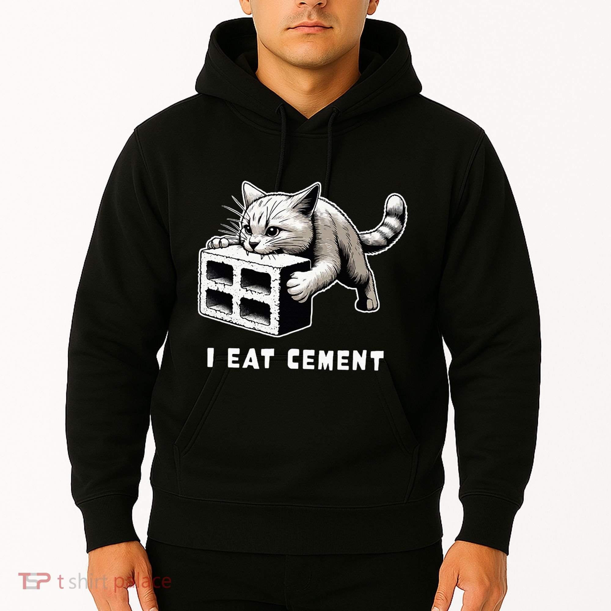 I Eat Cement Cursed Cat Funny Weird Meme Hoodie