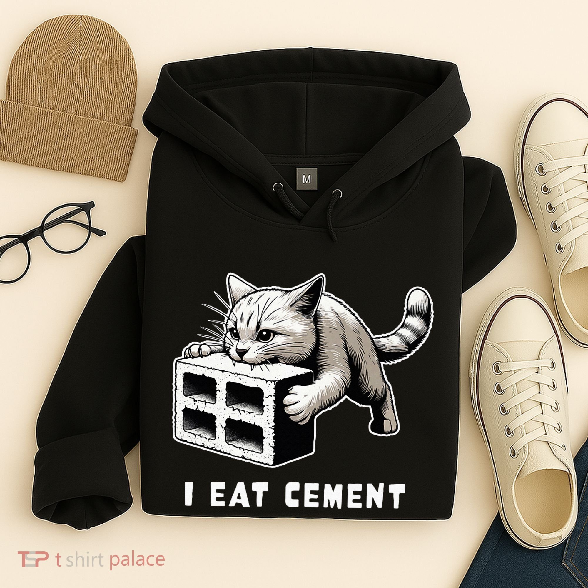 I Eat Cement Cursed Cat Funny Weird Meme Hoodie