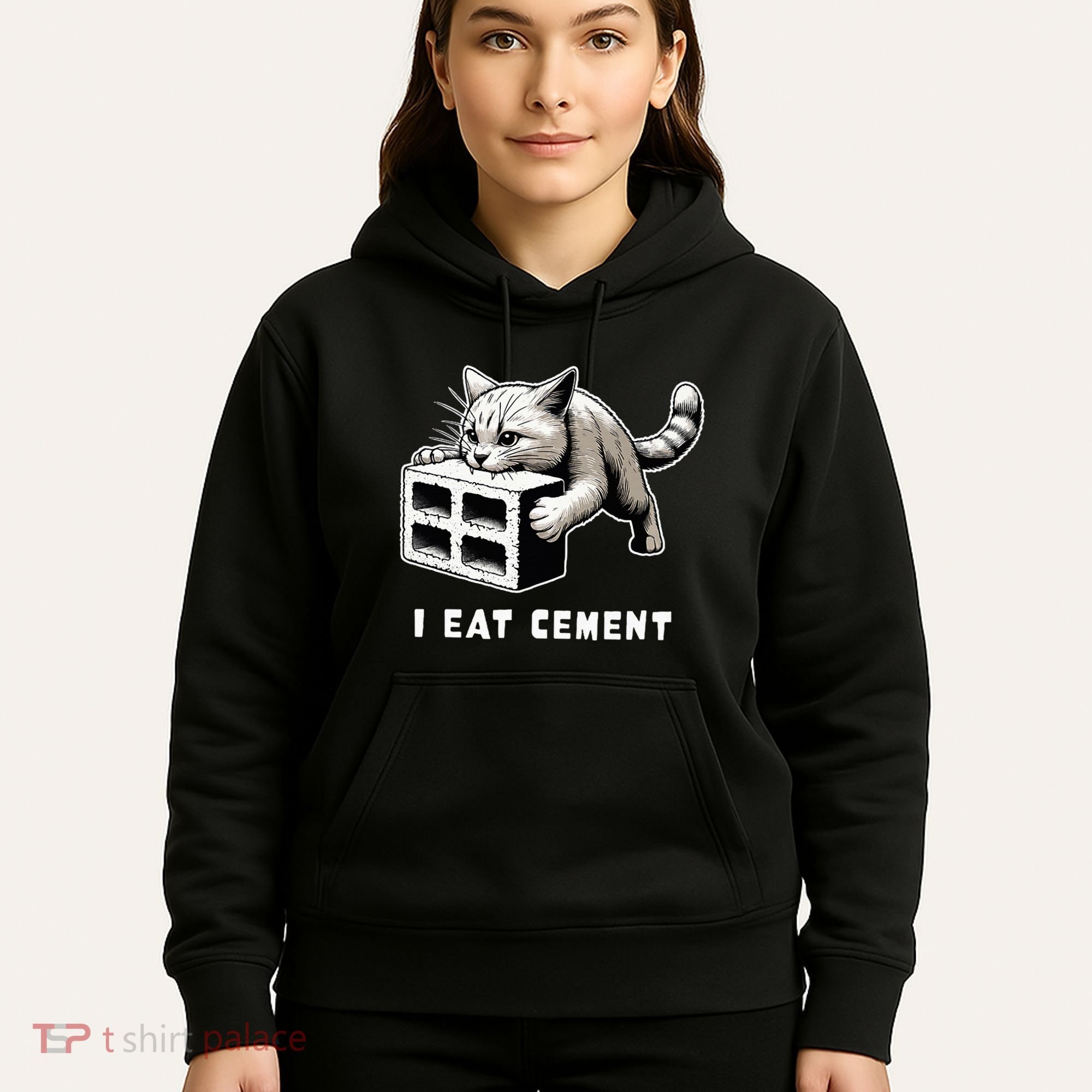 I Eat Cement Cursed Cat Funny Weird Meme Hoodie