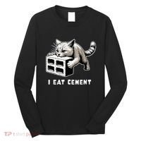 I Eat Cement Cursed Cat Funny Weird Meme Long Sleeve Shirt thumb 0