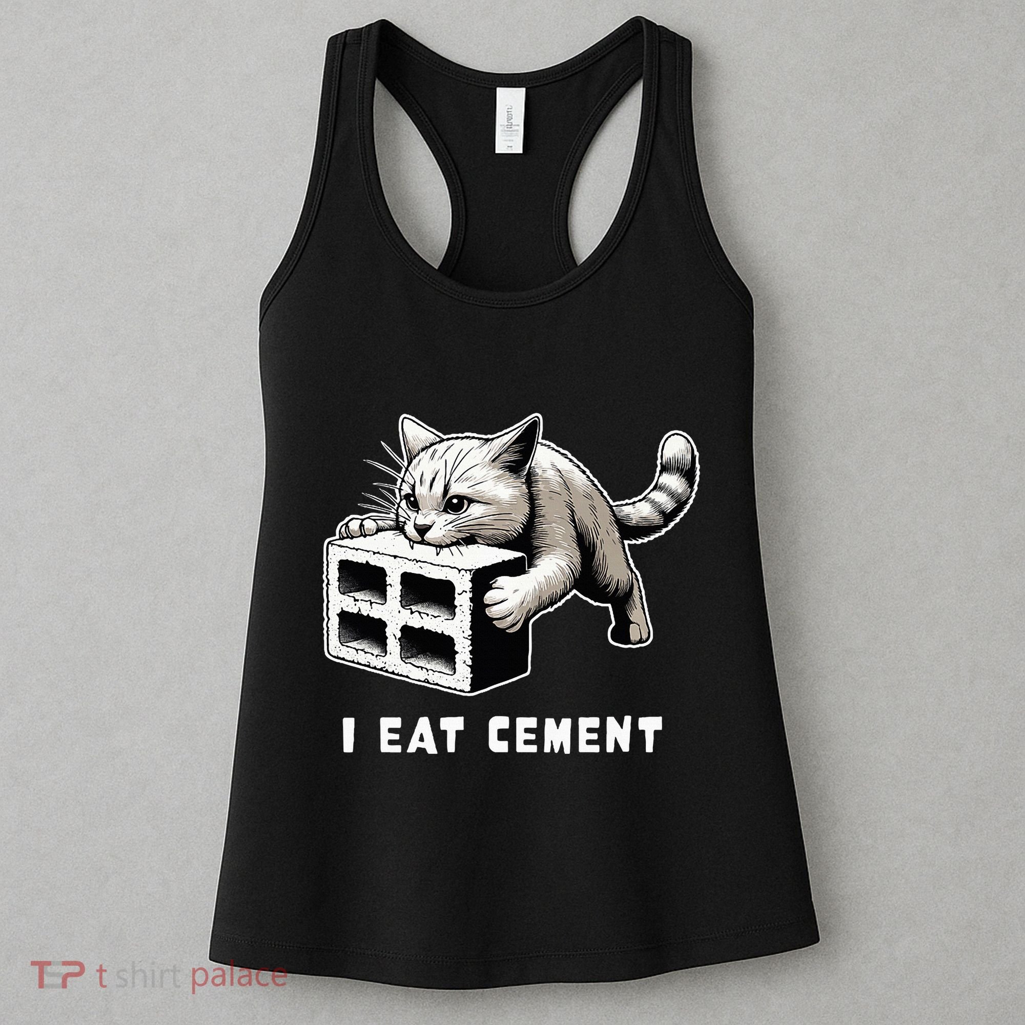 I Eat Cement Cursed Cat Funny Weird Meme Women's Tank Top