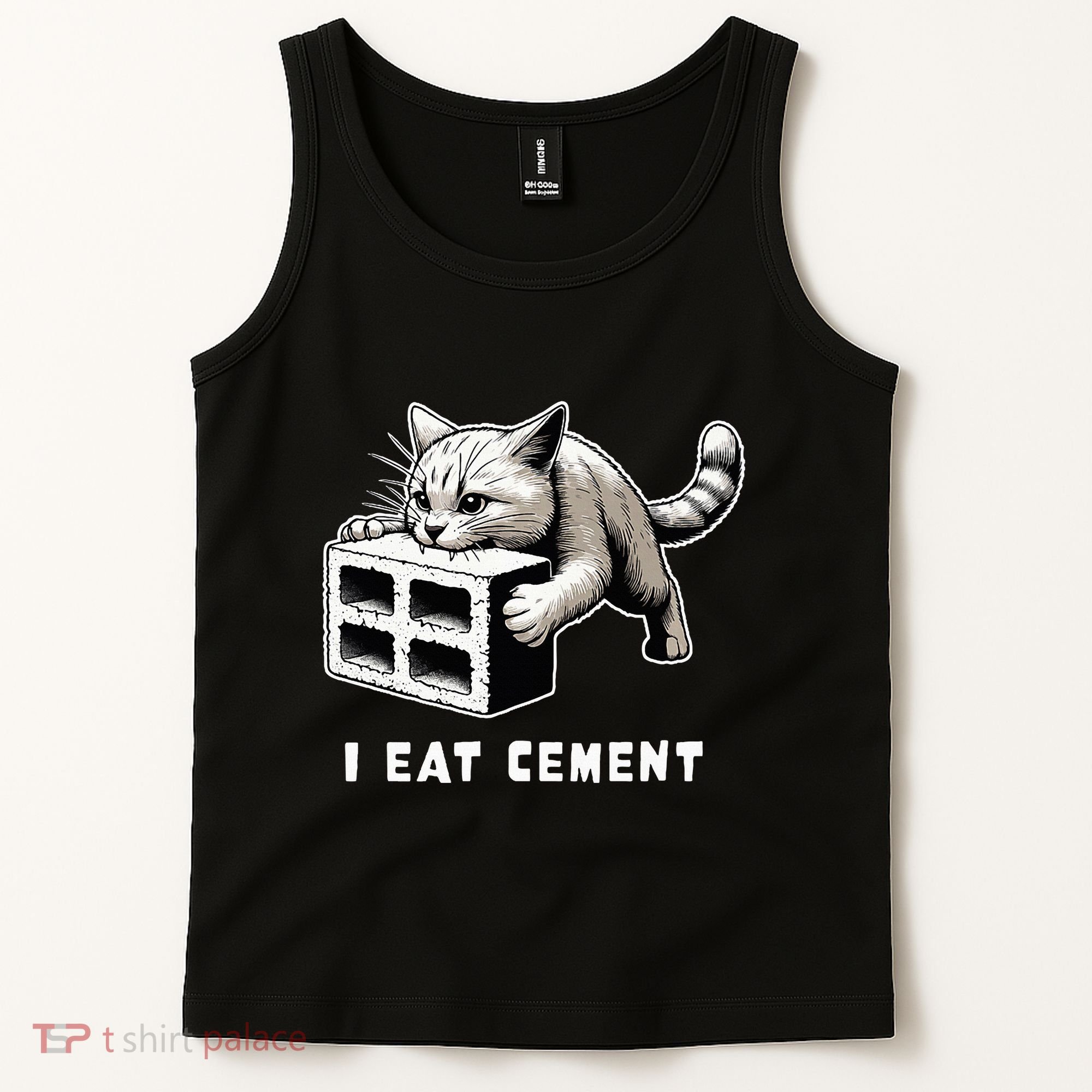 I Eat Cement Cursed Cat Funny Weird Meme Tank Top