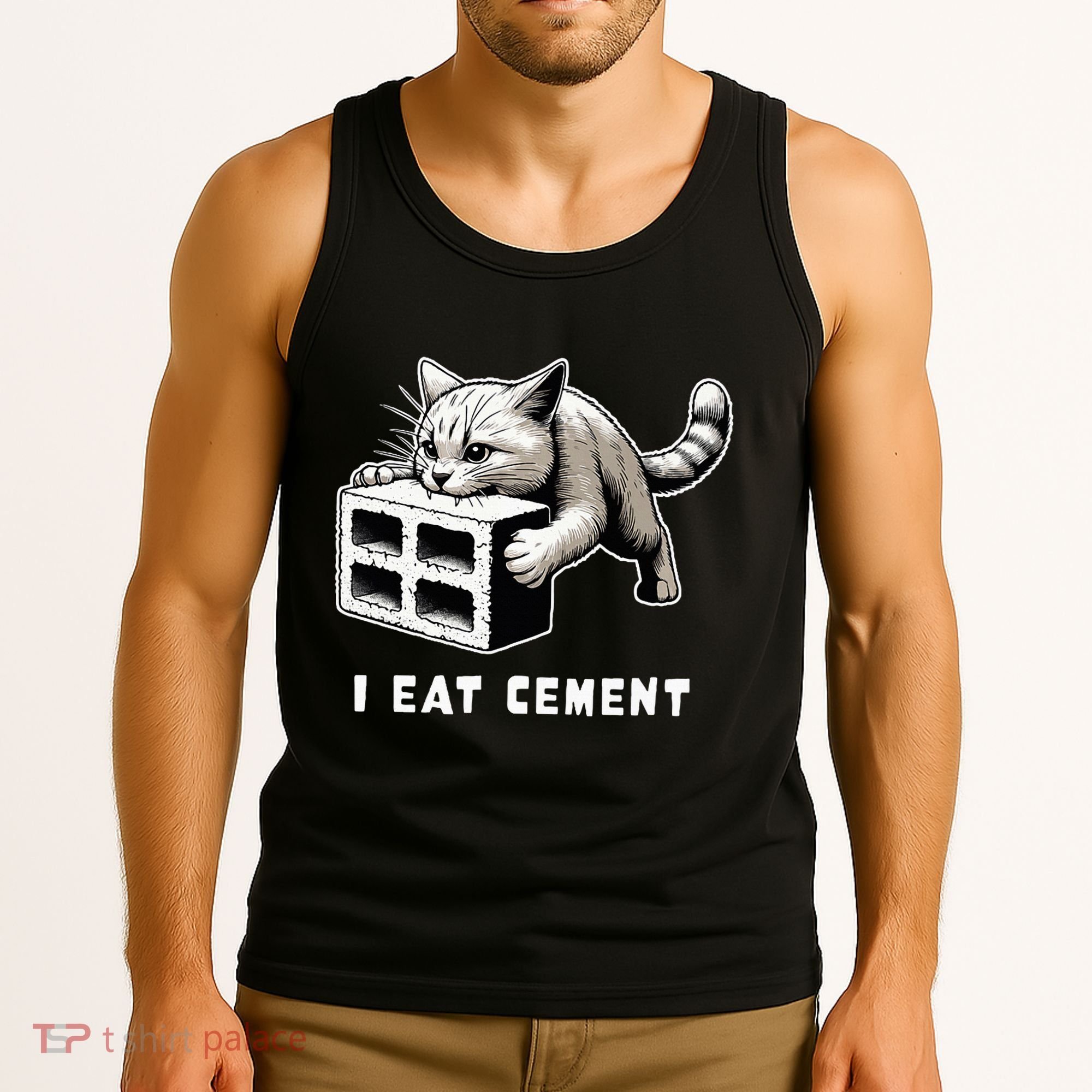 I Eat Cement Cursed Cat Funny Weird Meme Tank Top