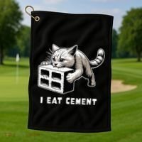 I Eat Cement Cursed Cat Funny Weird Meme Golf Towel thumb 1