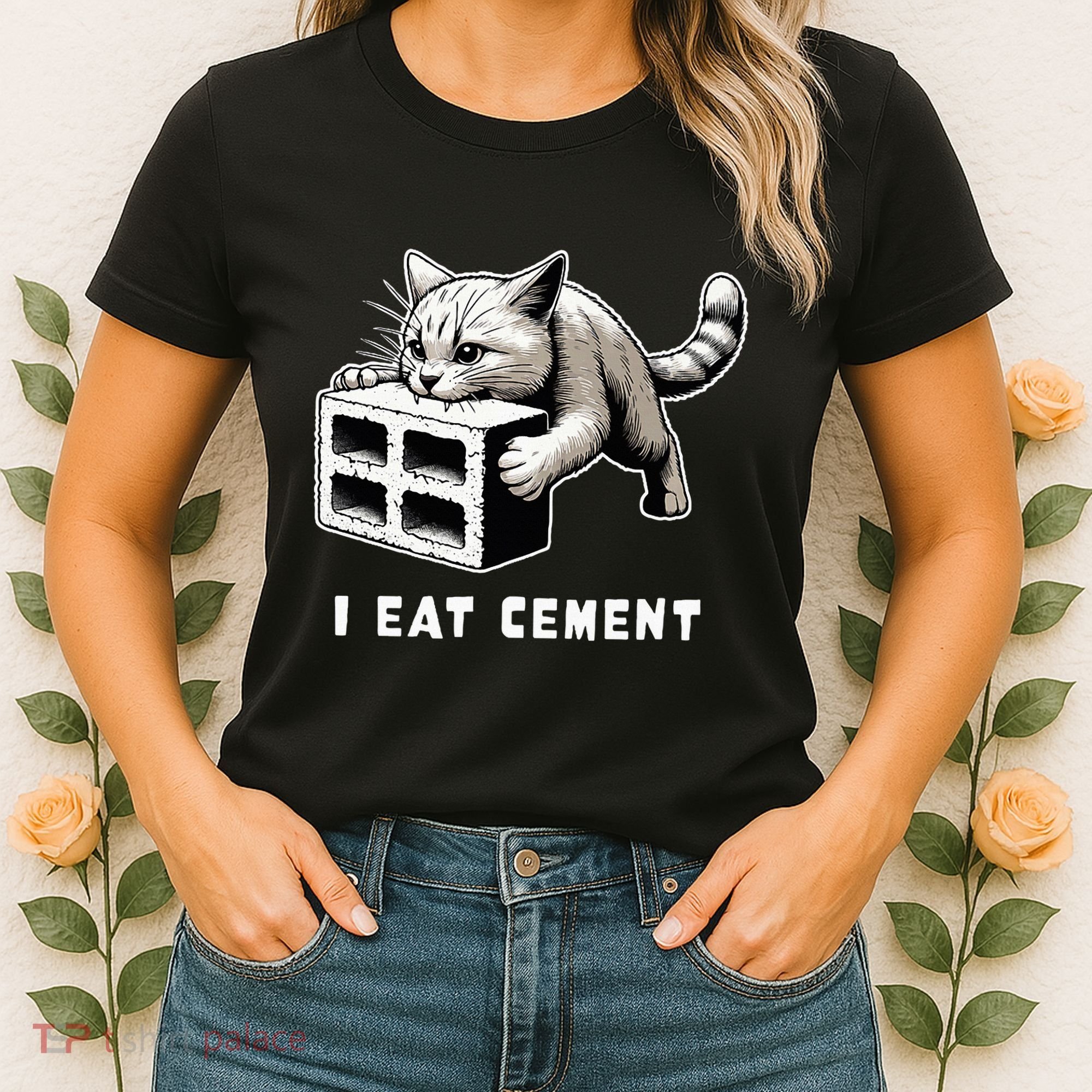 I Eat Cement Cursed Cat Funny Weird Meme Women's T-Shirt