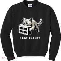 I Eat Cement Cursed Cat Funny Weird Meme Kids Sweatshirt thumb 0