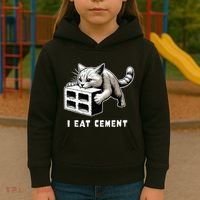 I Eat Cement Cursed Cat Funny Weird Meme Kids Hoodie thumb 3