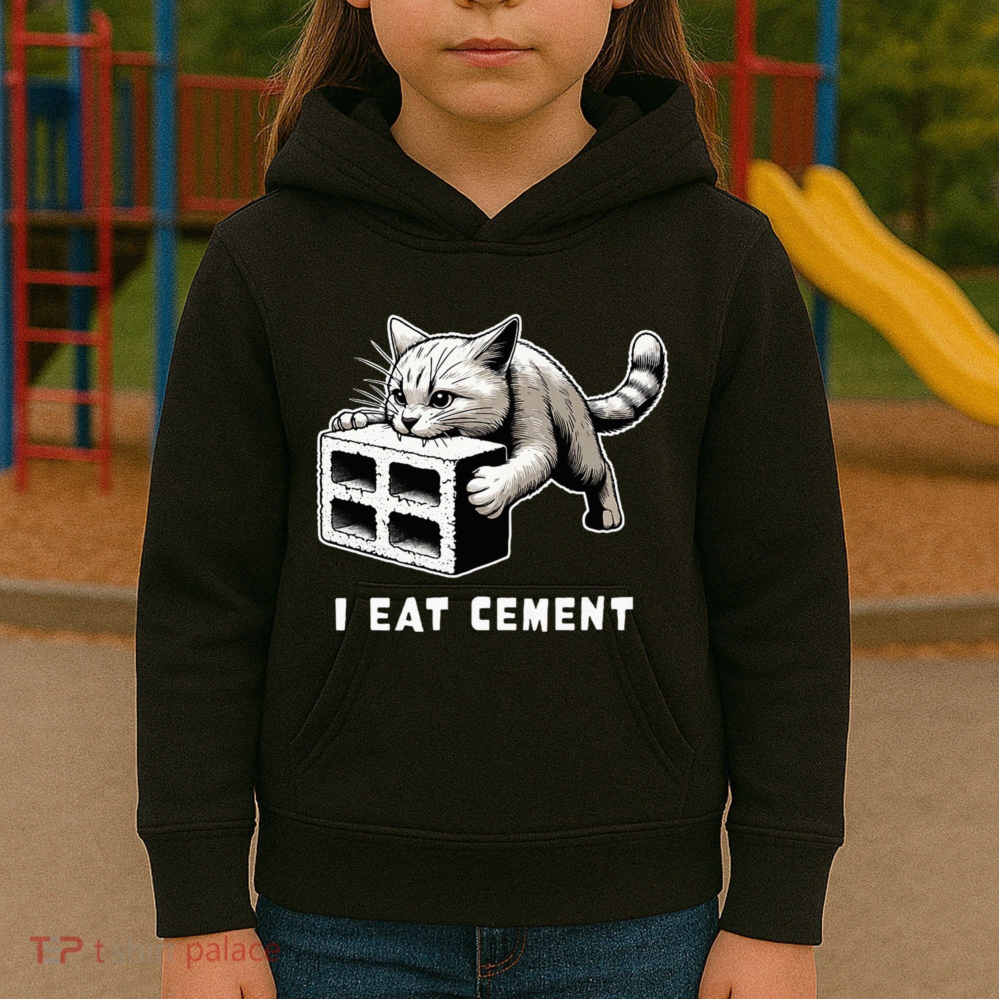 I Eat Cement Cursed Cat Funny Weird Meme Kids Hoodie