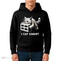 I Eat Cement Cursed Cat Funny Weird Meme Kids Hoodie thumb 4