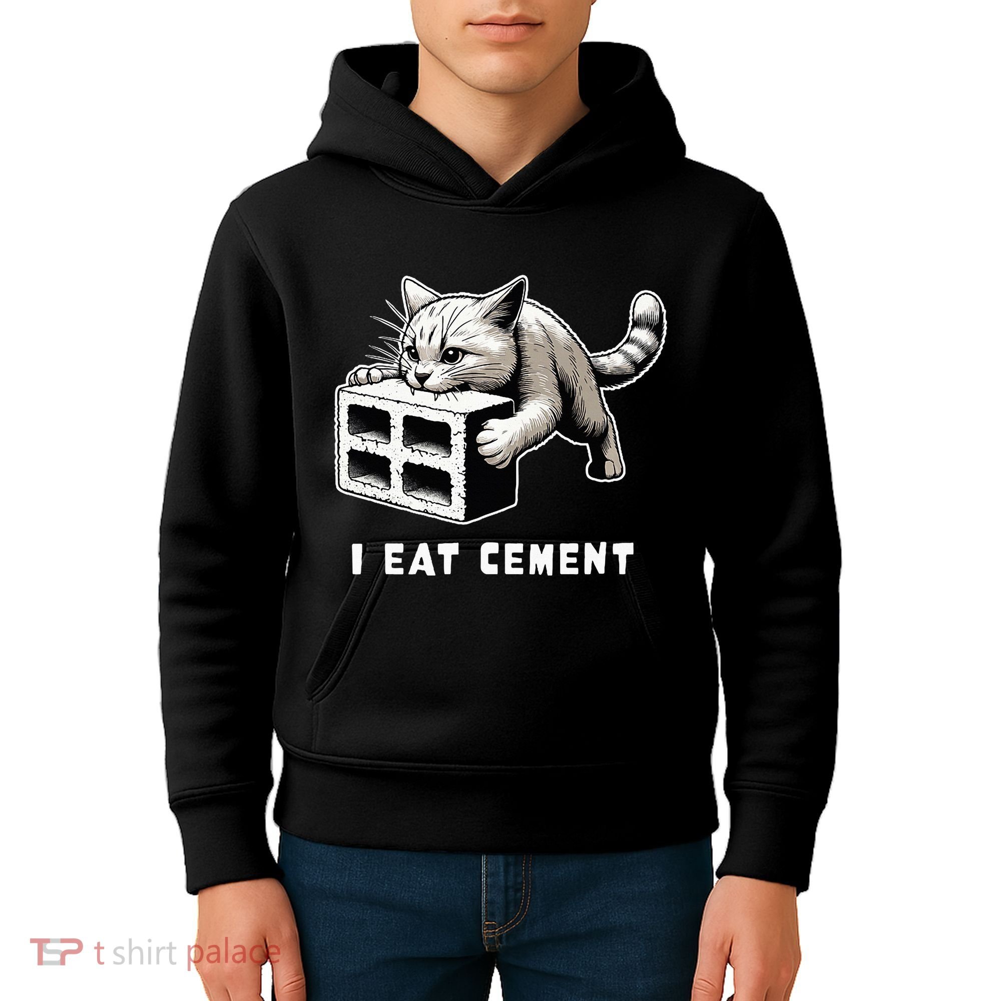 I Eat Cement Cursed Cat Funny Weird Meme Kids Hoodie