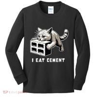I Eat Cement Cursed Cat Funny Weird Meme Kids Long Sleeve Shirt thumb 0
