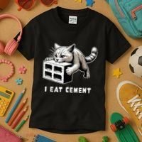 I Eat Cement Cursed Cat Funny Weird Meme Kids T-Shirt thumb 3