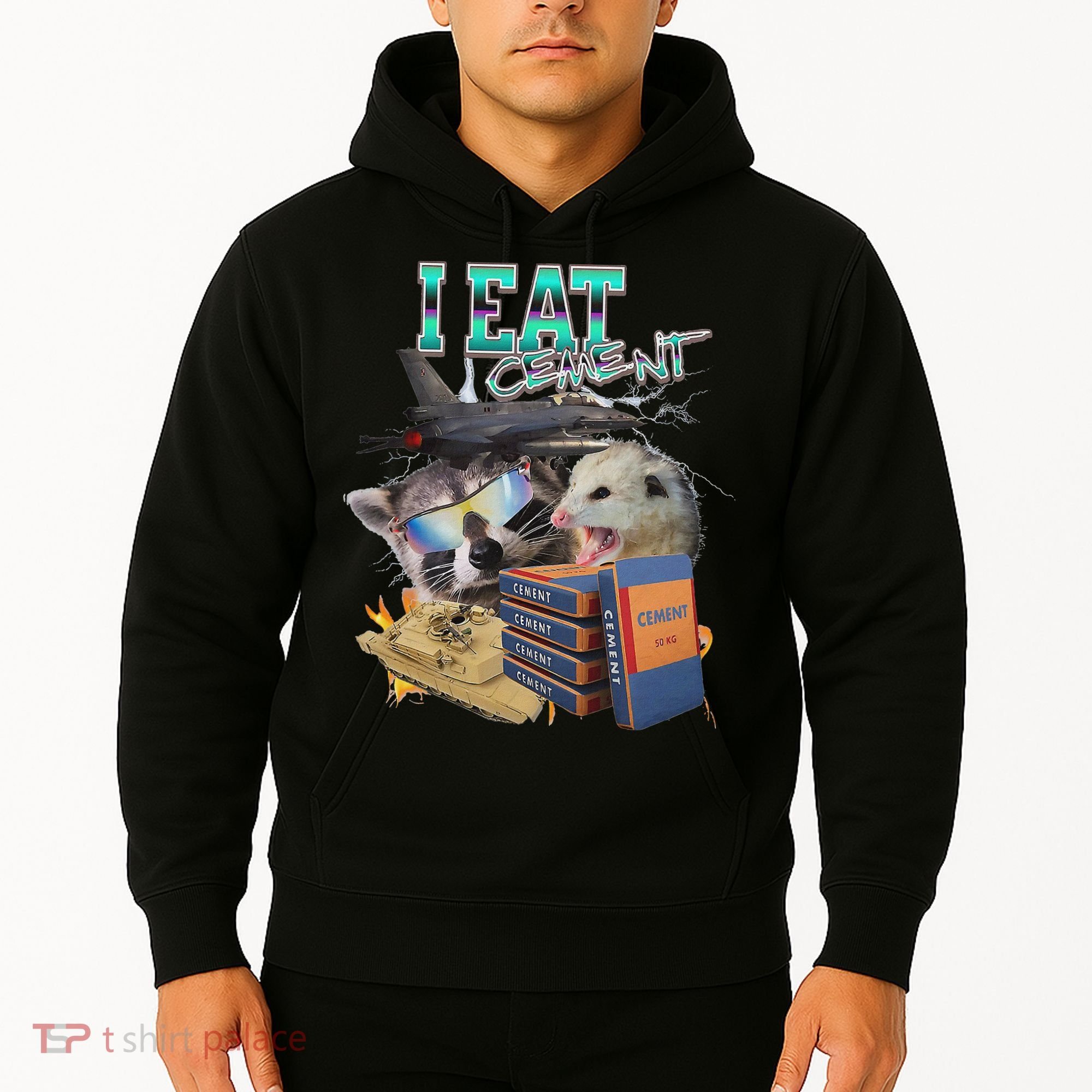 I Eat Cement Cursed Raccoon Possum Funny Meme Hoodie