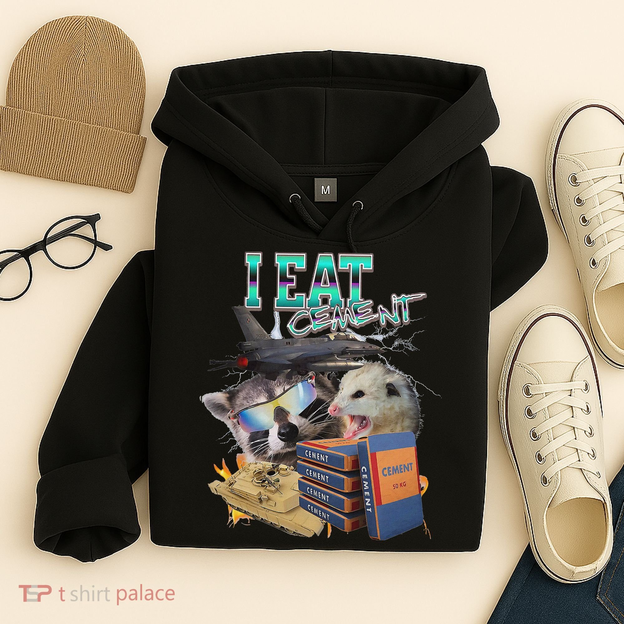 I Eat Cement Cursed Raccoon Possum Funny Meme Hoodie