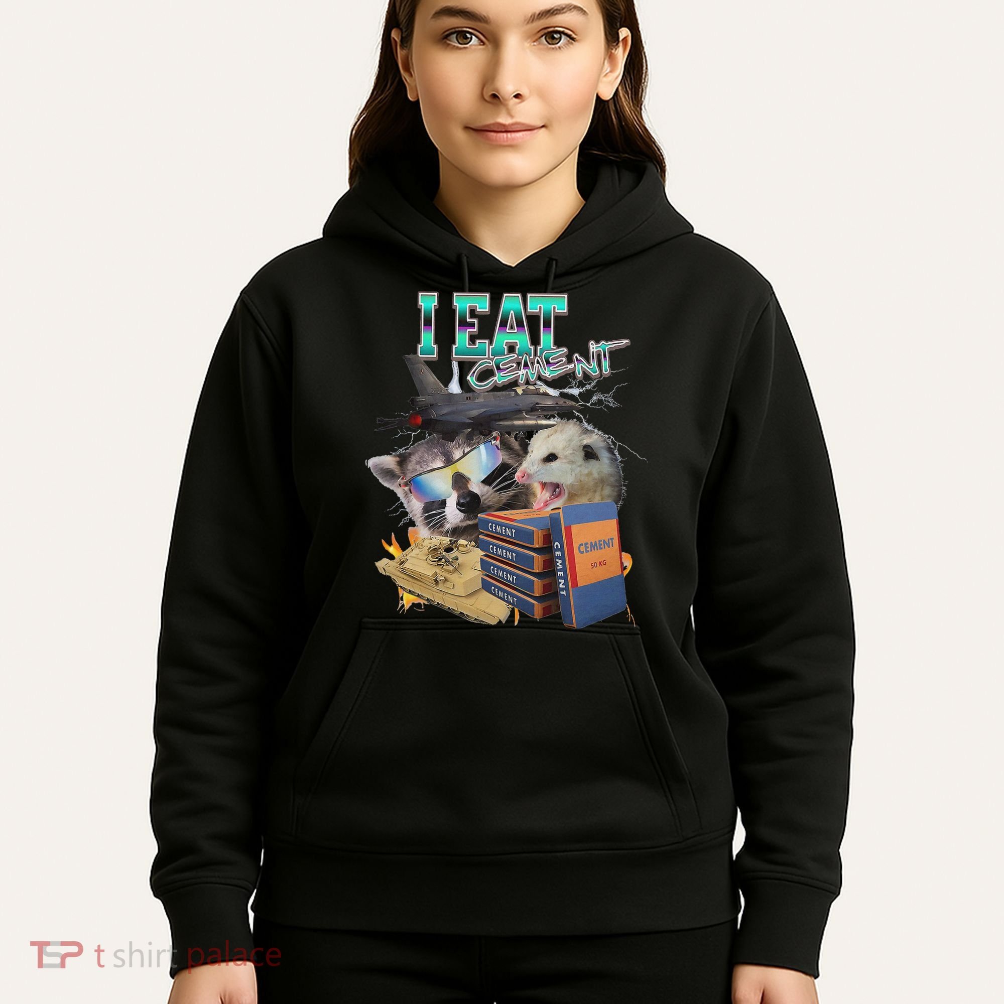 I Eat Cement Cursed Raccoon Possum Funny Meme Hoodie