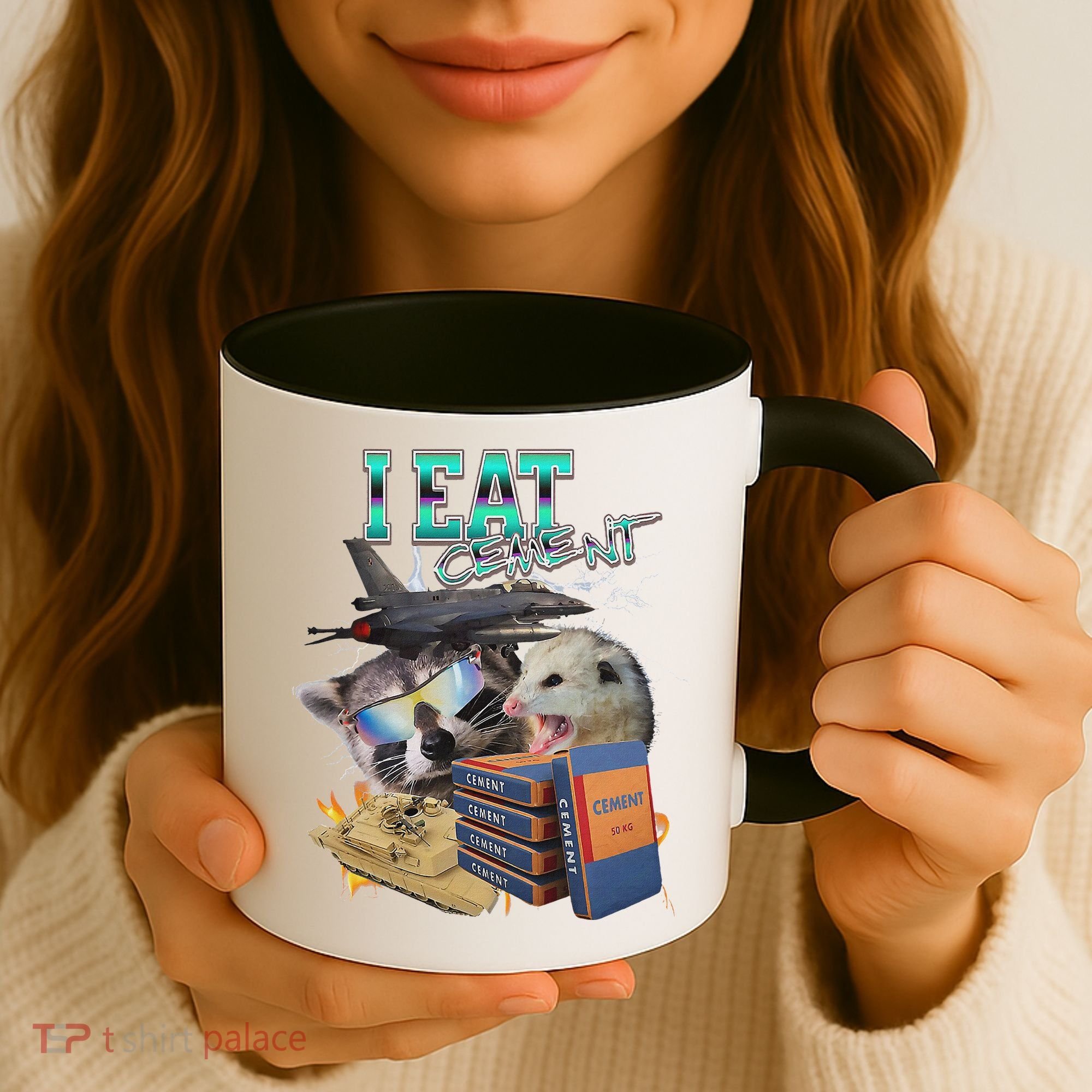 I Eat Cement Cursed Raccoon Possum Funny Meme Coffee Mug