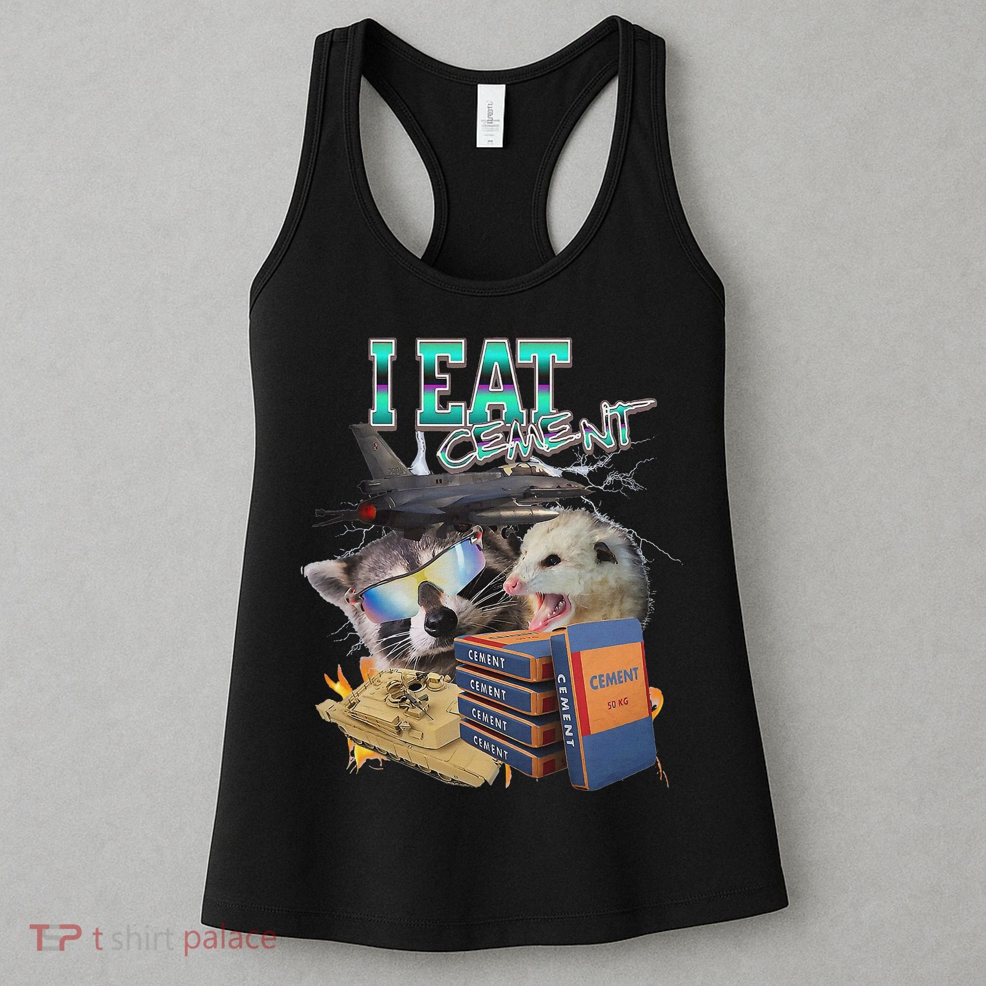 I Eat Cement Cursed Raccoon Possum Funny Meme Women's Tank Top
