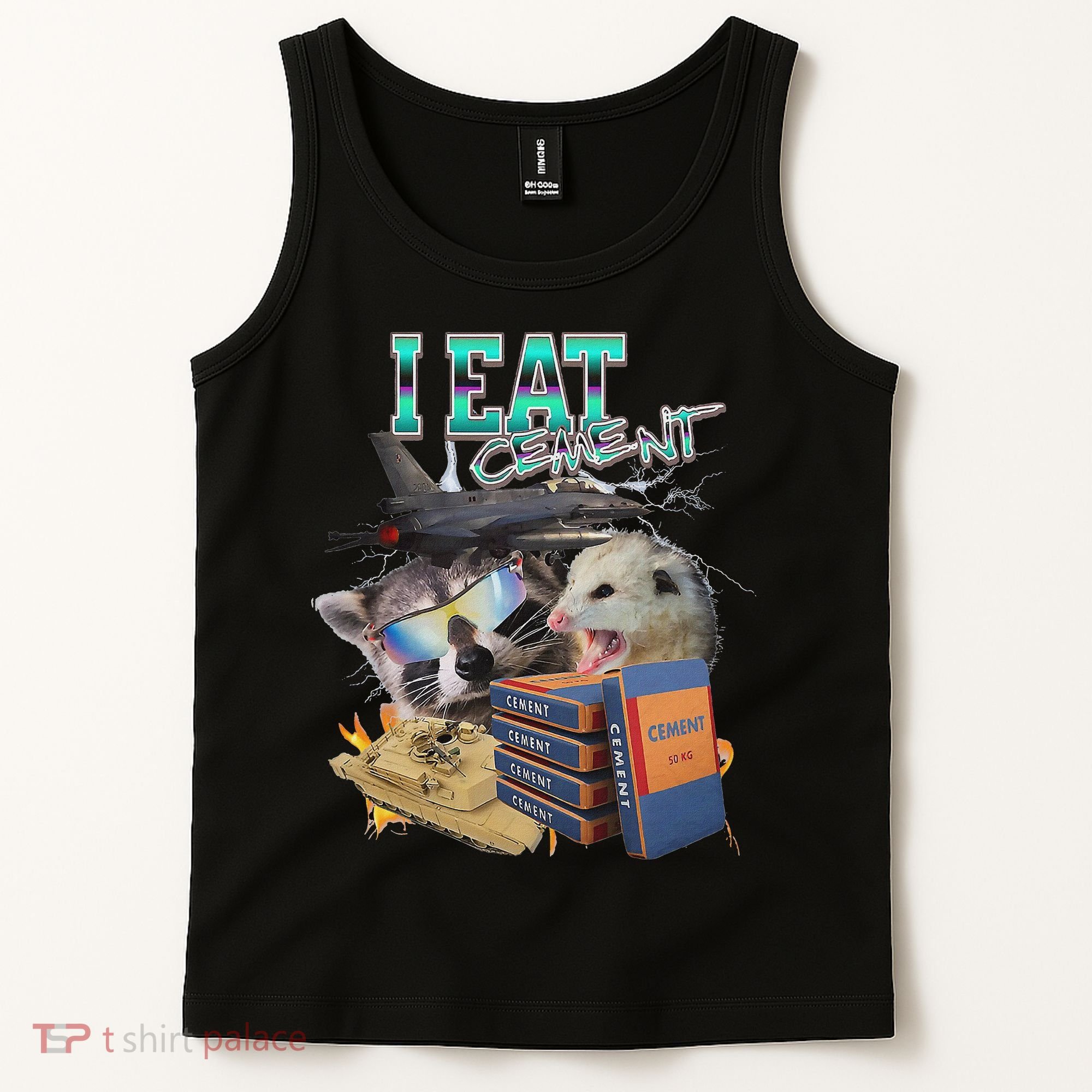 I Eat Cement Cursed Raccoon Possum Funny Meme Tank Top