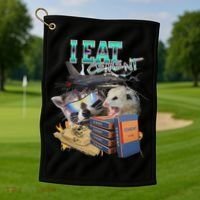 I Eat Cement Cursed Raccoon Possum Funny Meme Golf Towel thumb 1