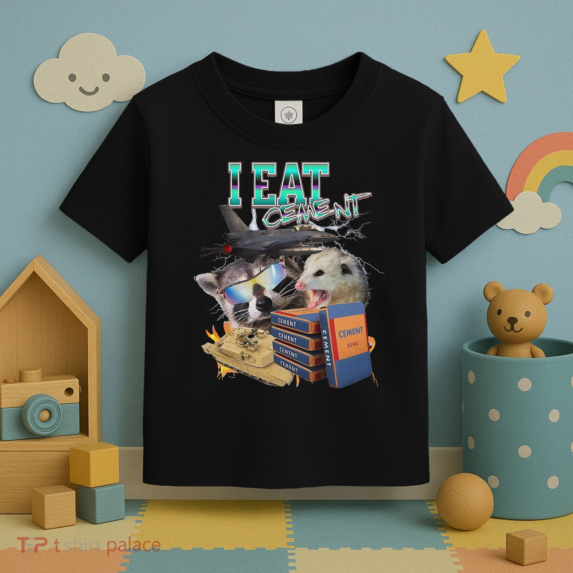 I Eat Cement Cursed Raccoon Possum Funny Meme Toddler T-Shirt
