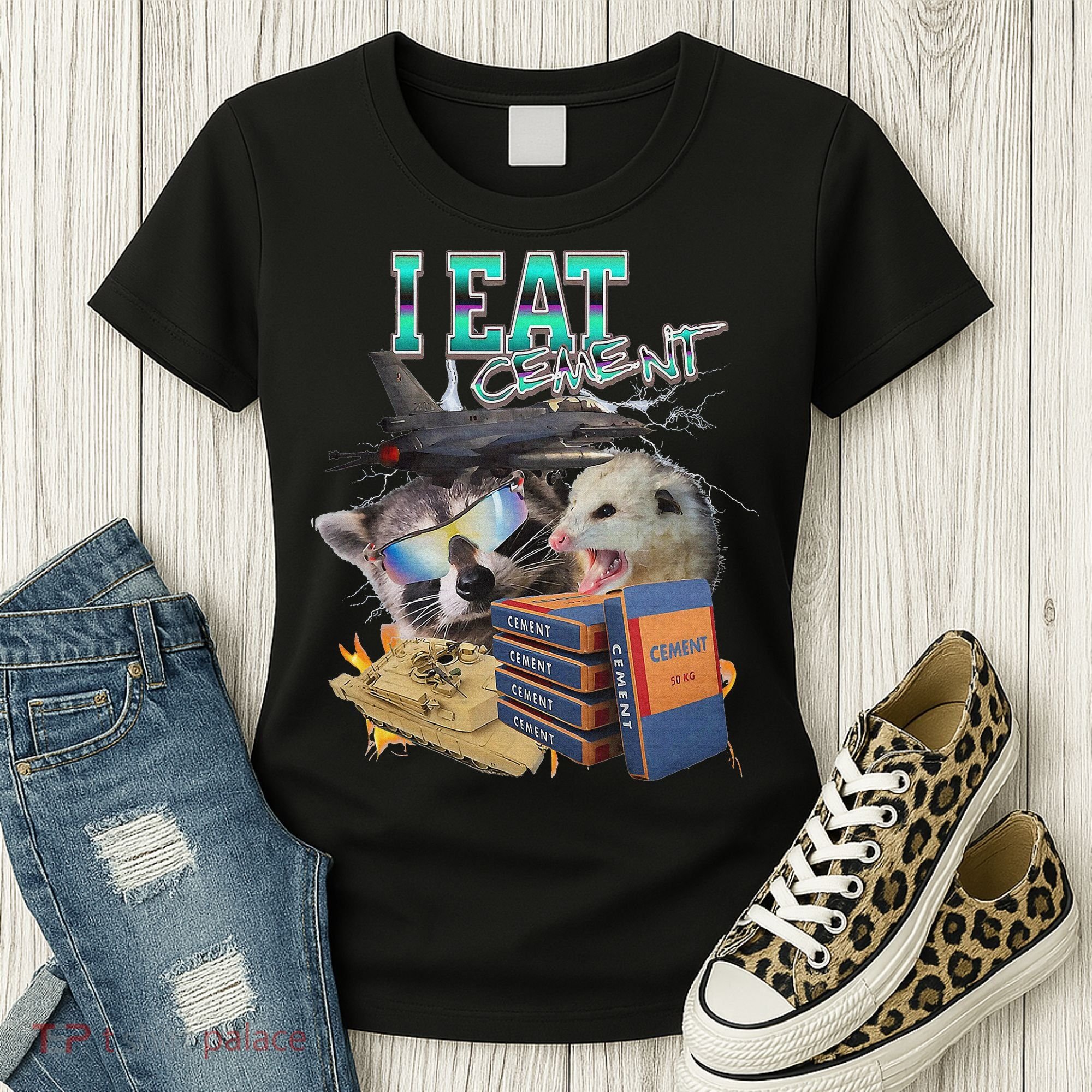 I Eat Cement Cursed Raccoon Possum Funny Meme Women's T-Shirt