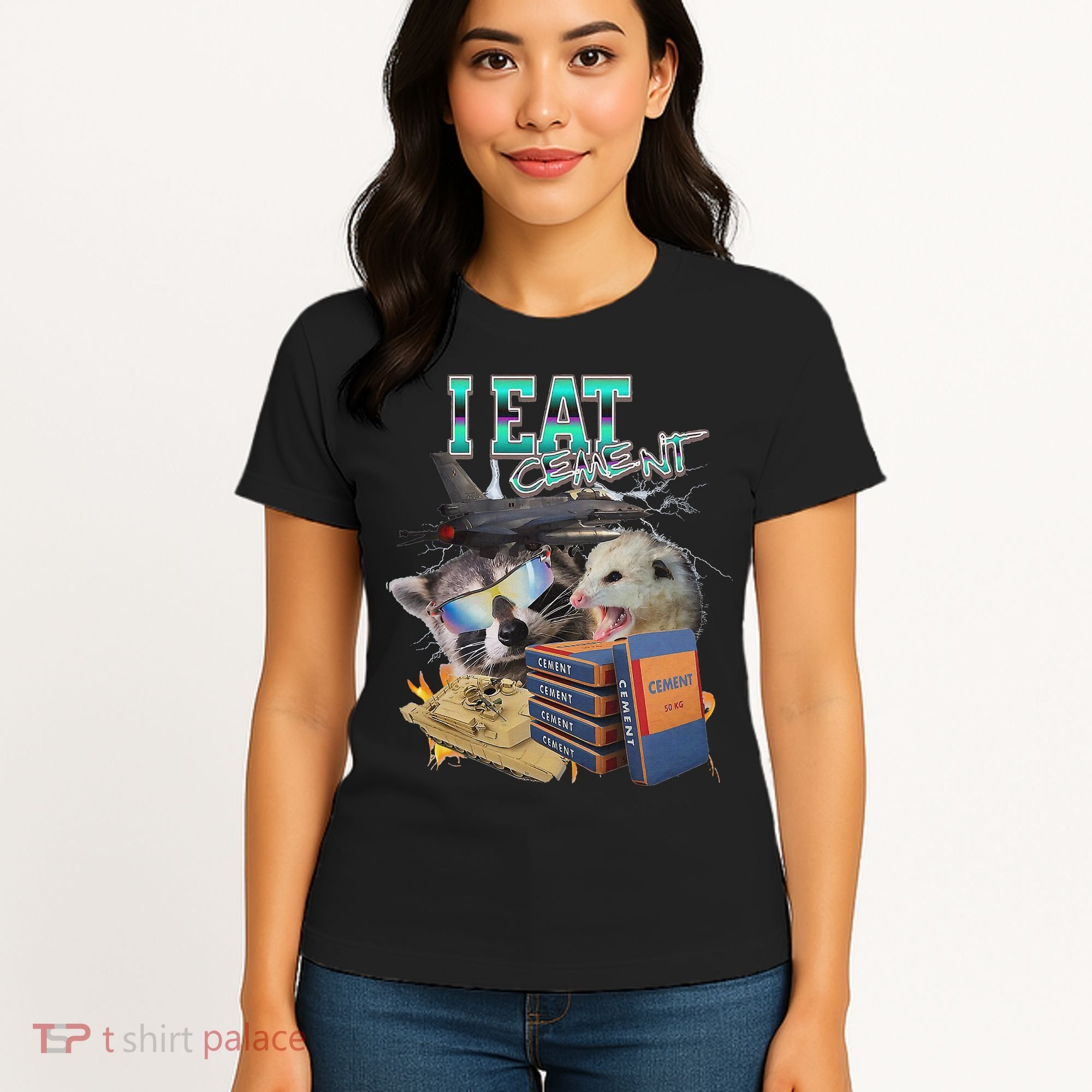 I Eat Cement Cursed Raccoon Possum Funny Meme Women's T-Shirt