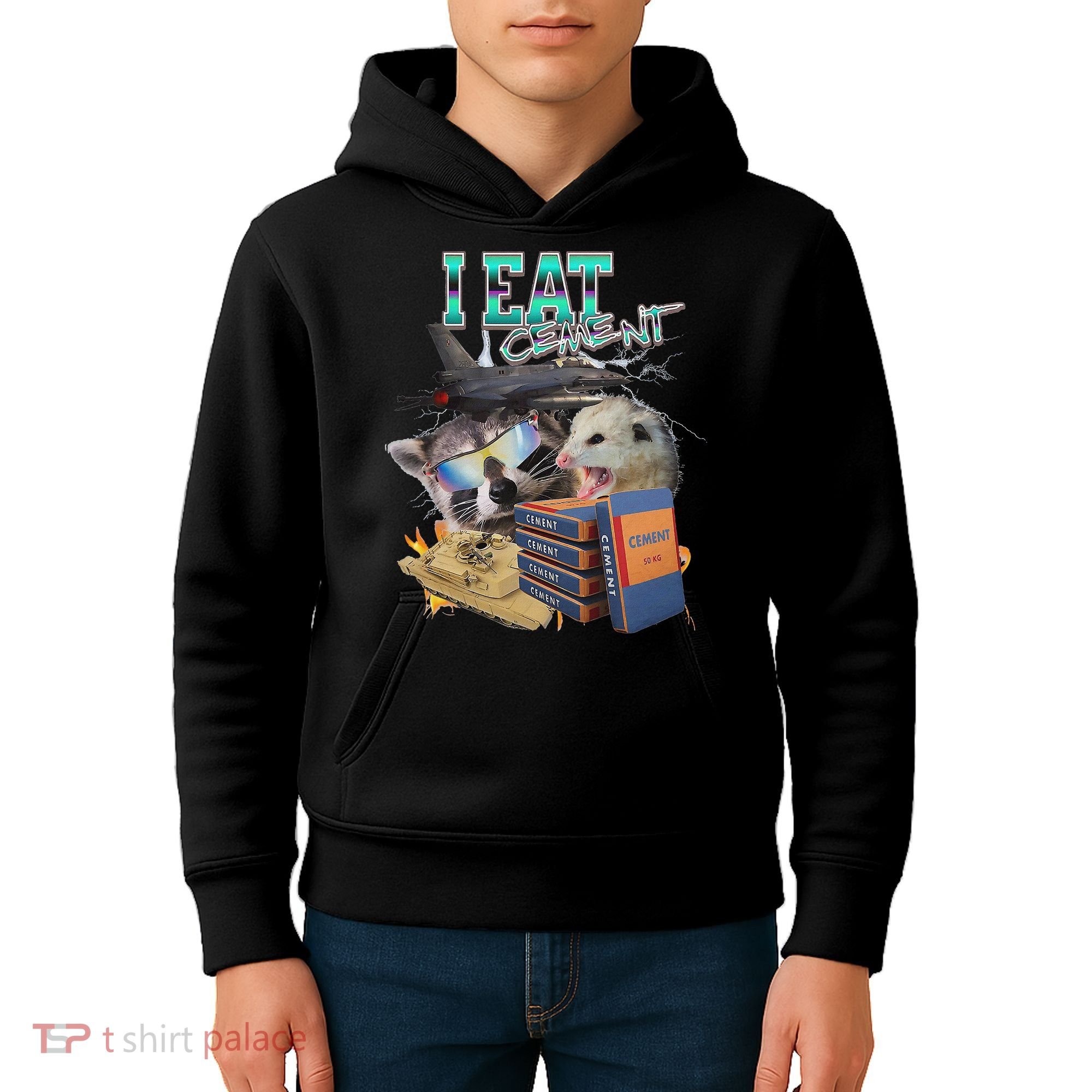 I Eat Cement Cursed Raccoon Possum Funny Meme Kids Hoodie