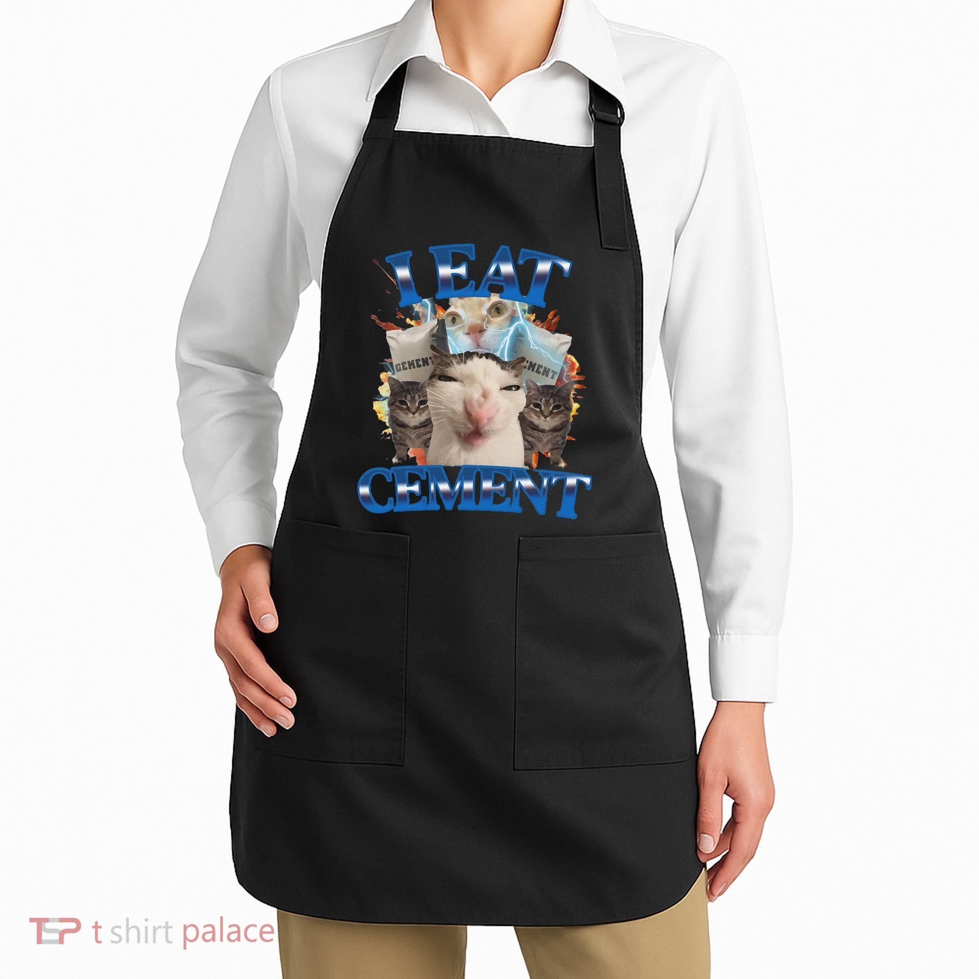 I Eat Cement Cursed Cat Funny Oddly Specific Dank Meme Apron