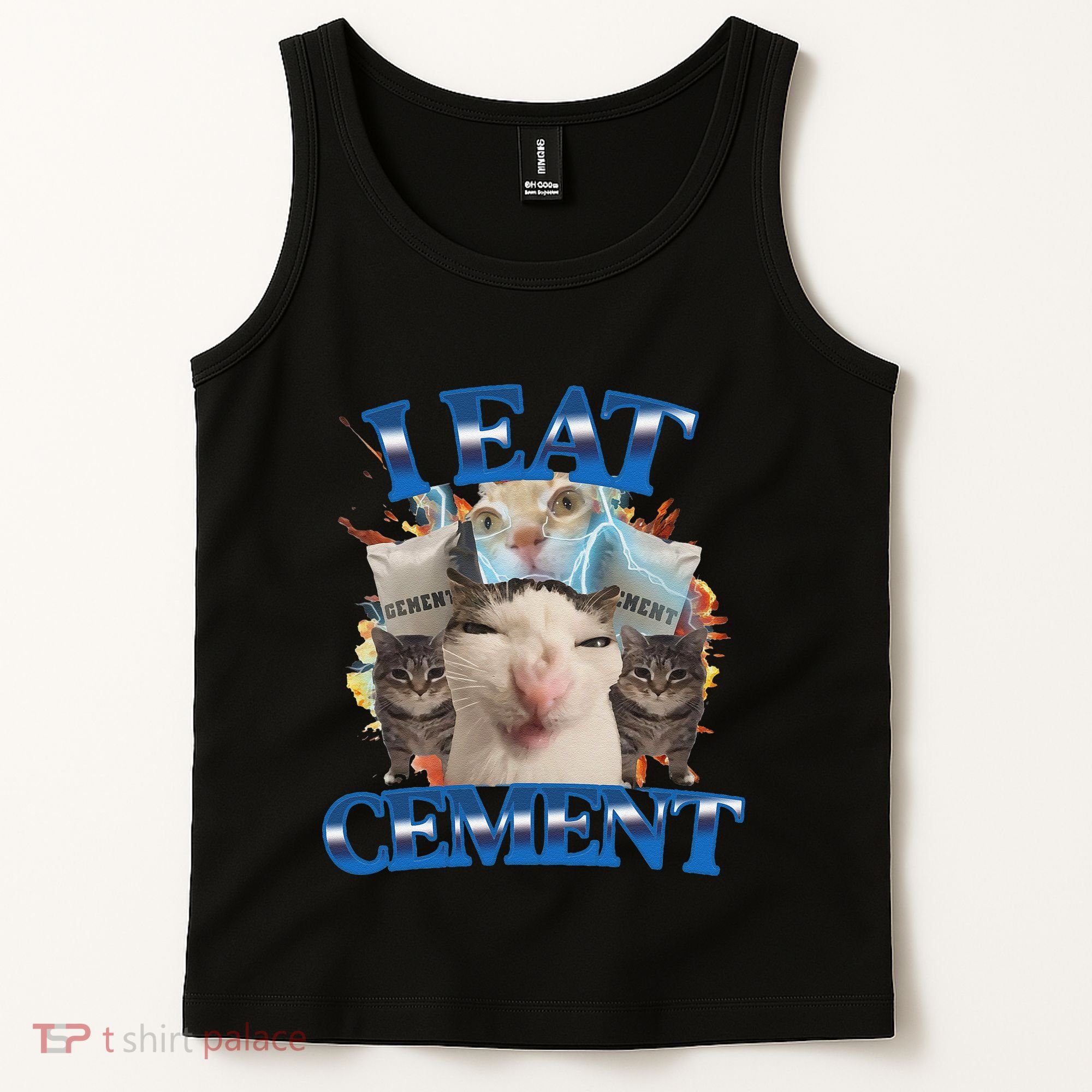 I Eat Cement Cursed Cat Funny Oddly Specific Dank Meme Tank Top